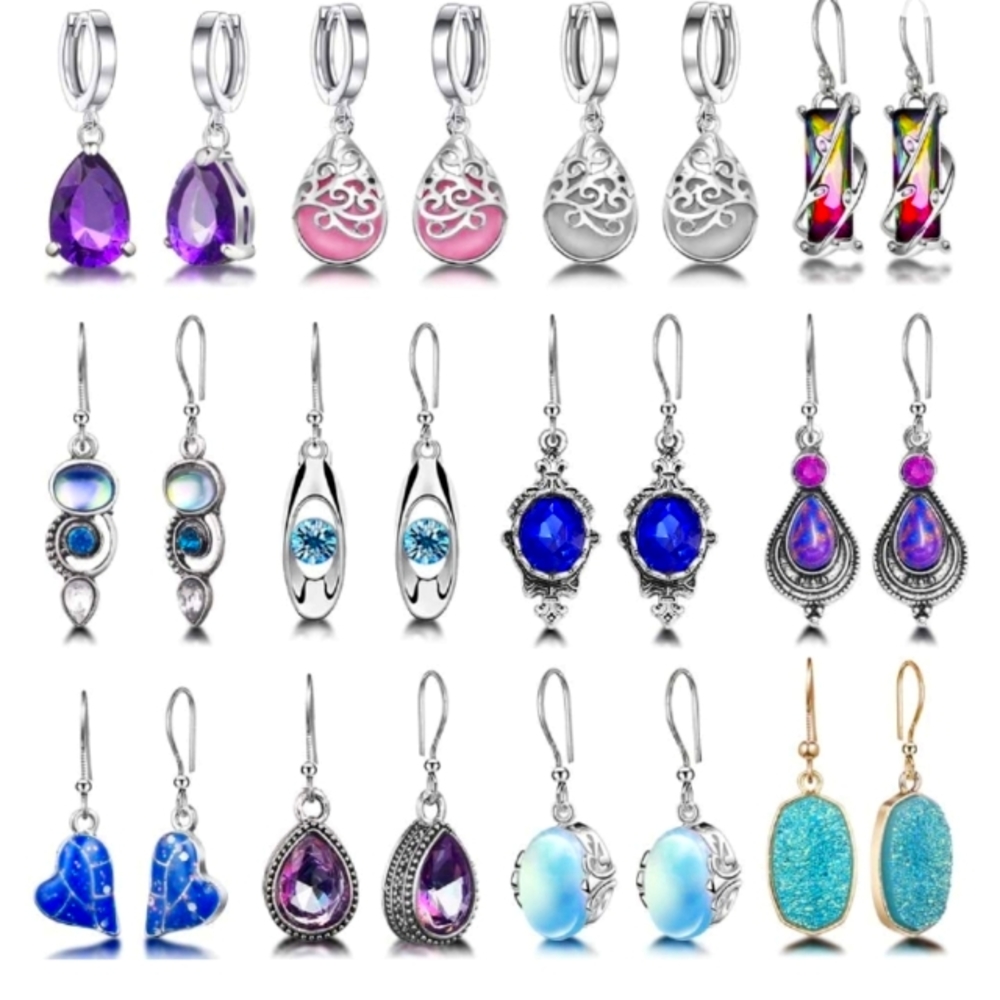12 Pairs Boho Chic Dangle Statement Earrings NWT